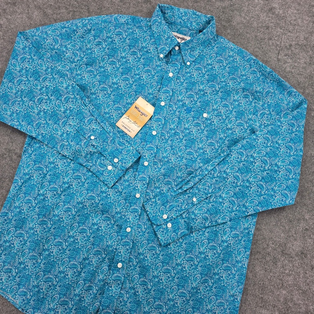 Wrangler George Strait Turquoise Paisley Button Down Shirt XLT Relaxed Fit NEW
